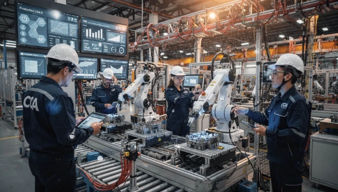 Fábrica inteligente con automatización industrial y sistemas Industria 4.0
